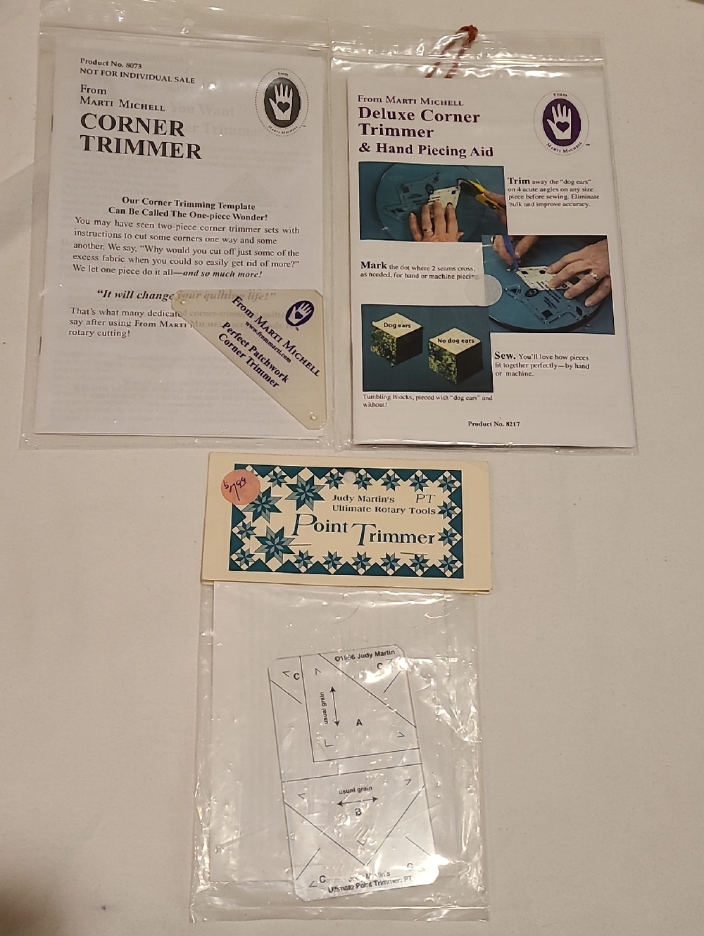 Marti Michell Corner Point Trimmer Quilting, Sewing Template 3 packs